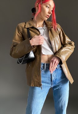 Vintage Y2K 00s real leather jacket in light brown