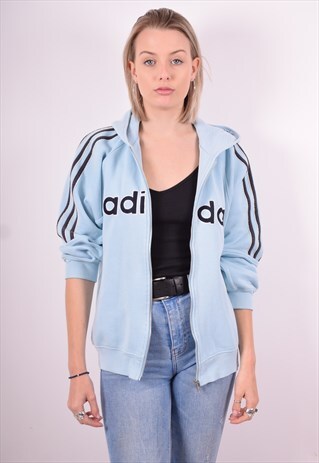 ADIDAS WOMENS VINTAGE HOODIE JACKET LARGE BLUE 90'S