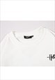 SKATER SWEATSHIRT HUSTLE SLOGAN JUMPER GRUNGE TOP IN WHITE