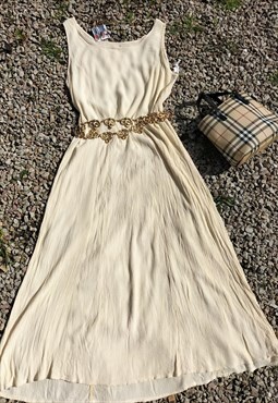 Vintage 80's Lemon Crepe Ribbed Flowing Dress