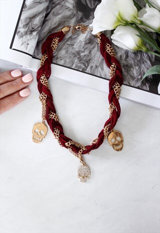 RED & GOLD SKULL CHUNKY STATEMENT NECKLACE