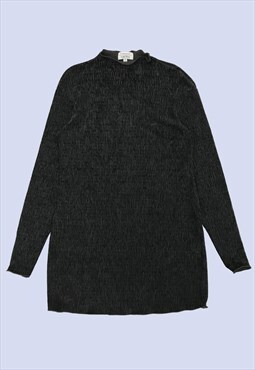 Black Plisse Velvet Lettuce Neck Long Sleeve Mini Dress