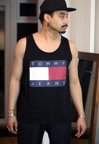 VINTAGE TOMMY HILFIGER LOGO BLACK VEST