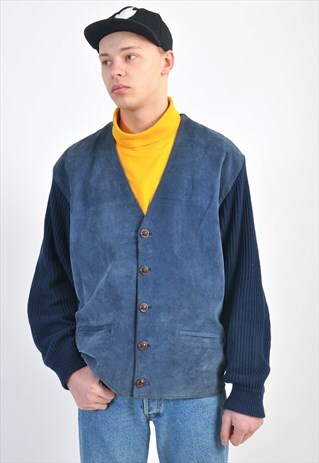 VINTAGE SUEDE LEATHER JACKET IN BLUE