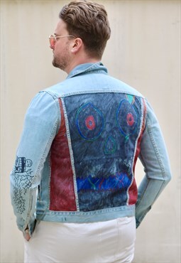 Calvin Klein USA Denim Jeans Jacket Hand Painted Design 