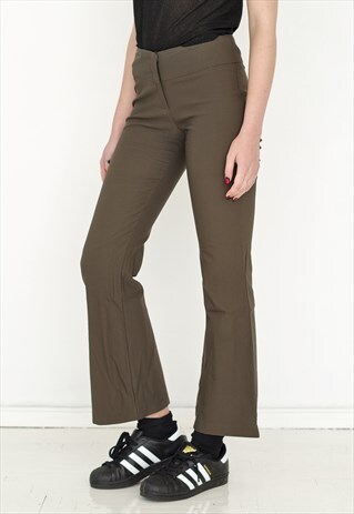 VINTAGE BROWN HIGH WAISTED WIDE LEG SLIM RETRO LEGGINGS