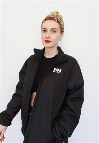 VINTAGE 90S HELLY HANSEN BLACK PUFFER PADDED JACKET COAT