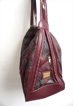 Vintage Red Leather Backpack Hand Bag Back Pack Handbag
