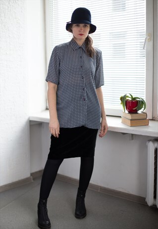 VINTAGE 80'S BLUE PATTERNED SHORT SLEEVED SHIRT
