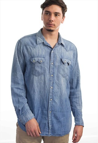 VINTAGE POLO RALPH LAUREN WESTERN DENIM SHIRT 90S L 13.6