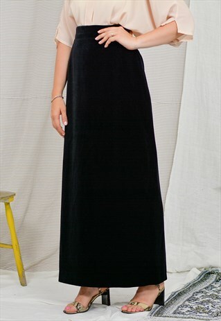 BLACK VELVET SKIRT ANKLE LENGTH HIGH WAIST COTTON VISCOSE