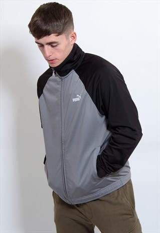 VINTAGE PUMA LOGO JACKET IN GREY LARGE