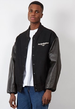 VINTAGE 90'S HARLEY DAVIDSON BLACK VARSITY BOMBER JACKET