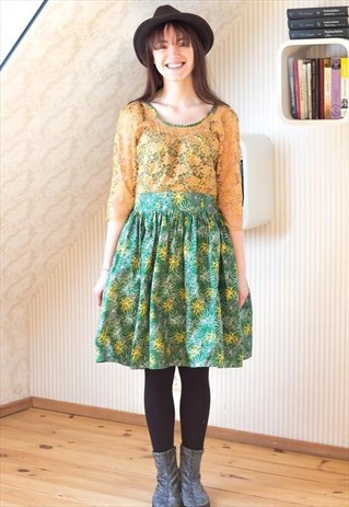 YELLOW AND GREEN CROCHET COMBINED DRESS