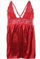 VINTAGE RED SHINY STRAPPY BACK BABYDOLL - M