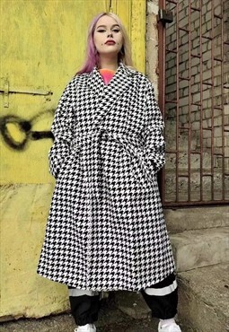 Dog-tooth Trench coat hounds-tooth Mac in white black check