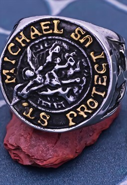Mens Archangel Michael Signet Ring Womens Rings - Thick Ring
