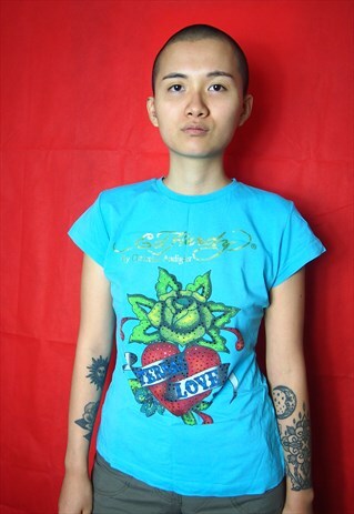 BLUE TATTOO PRINT T SHIRT