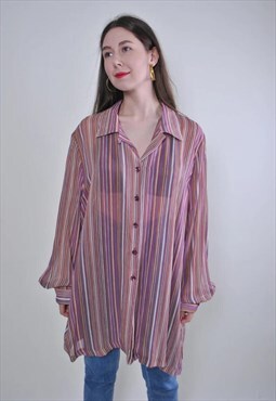 Women vintage oversized multicolour long sleeve blouse 