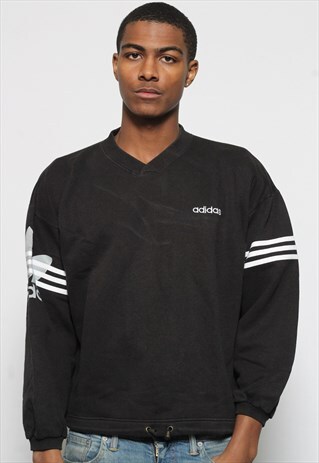 VINTAGE ADIDAS CREW NECK SPELL OUT LOGO SWEATSHIRT BLACK