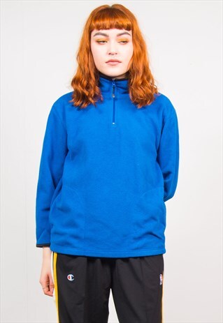 VINTAGE 90'S BLUE QUARTER ZIP FLEECE JUMPER