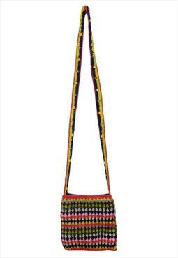 Vintage Crochet Bag 2000s Y2K Boho Hippie Bright Striped