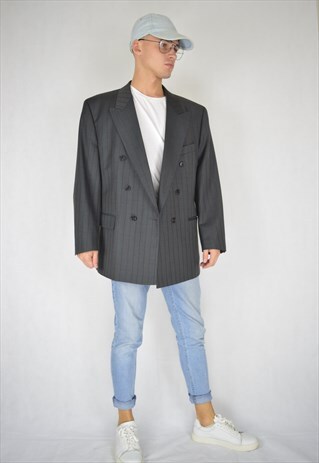 VINTAGE GREY STRIPED RAVE CLASSIC BLAZER