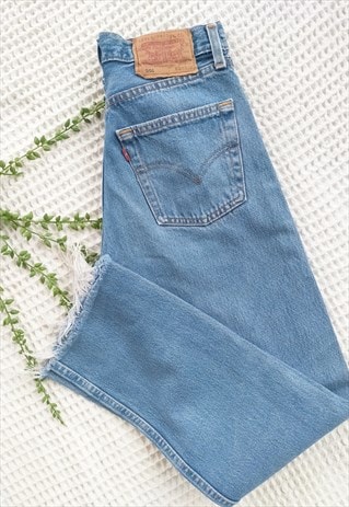 Vintage 90's Cropped Raw Hem Mid Blue Levi Jeans