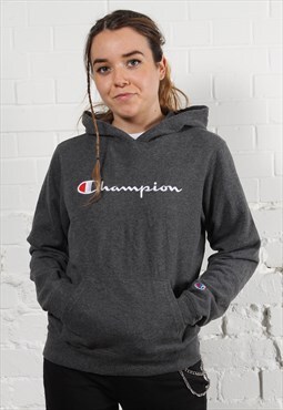 Vintage Champion Hoodie in Grey with Spell Out Logo XL