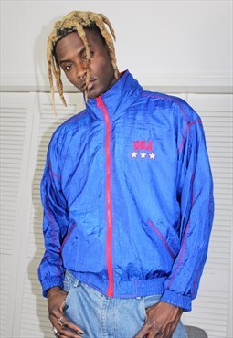 Vintage 90s Blue & Red USA  Shell Track Jacket in Medium