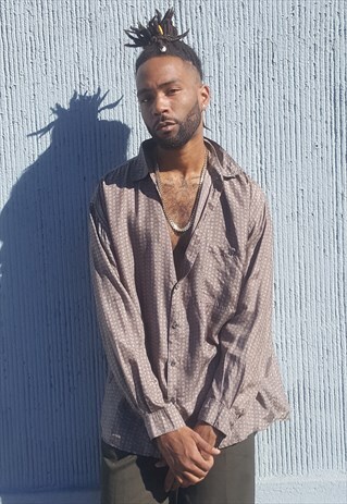 90S MINIMALIST LUXURY ABSTRACT PRINT NEUTRAL SILK SHIRT