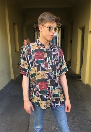 VINTAGE 90' FESTIVAL CRAZY PATTERN SILK UNISEX SHIRT