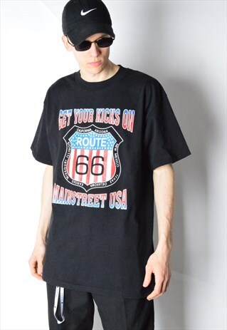 VINTAGE 90S BLACK ROUTE 66 GRAPHIC T-SHIRT