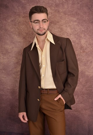 VINTAGE 80'S OVERSIZE SUIT JACKET BROWN