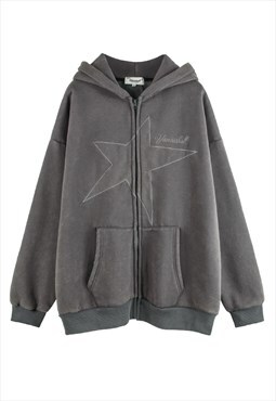Star hoodie grunge pullover premium jumper in grey