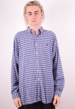 RALPH LAUREN MENS VINTAGE SHIRT XL BLUE CHECK 90S