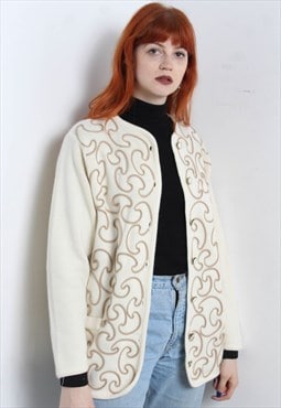 Vintage 90's Textured Patterned Cardigan Cream