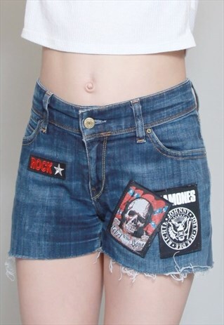 VINTAGE 1990'S LEVIS 571 RAMONES PATCHED DENIM SHORTS
