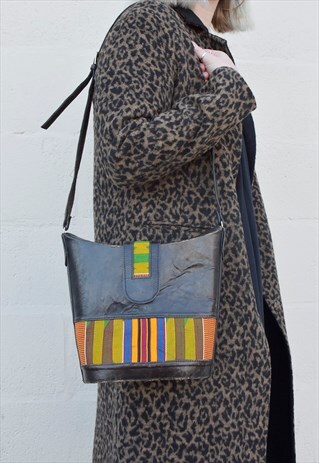 BEAUTIFUL VINTAGE BLACK LEATHER BAG FROM 'CRAFTY' IN GHANA