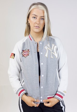 VINTAGE YANKEE GREY BASEBALL SPORTS JACKET