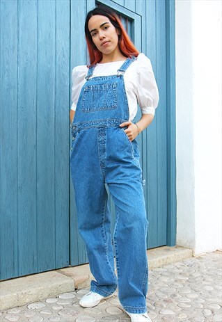 MID WASH BLUE DENIM STRAIGHT LEG DUNGAREES
