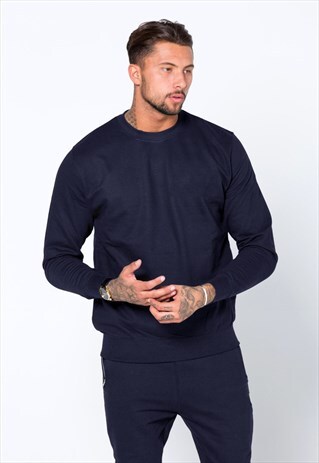 ESSENTIAL PLAIN JUMPER SWEATER PULLOVER - NAVY BLUE