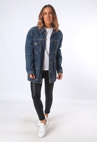 DENIM JACKET LONG LONGLINE OVERSIZED FITTED UK 14 (EAI)
