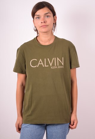 CALVIN KLEIN WOMENS VINTAGE T-SHIRT TOP XL GREEN 90S