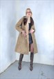 VINTAGE 80'S LONG SUEDE SHEARLING TRENCH COAT IN LIGHT CREAM