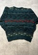 VINTAGE ABSTRACT KNITTED JUMPER PATTERNED GRANDAD SWEATER