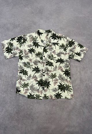 VINTAGE HAWAIIAN SHIRT FLOWER AND PALM TREE PATTERNED SHIRT