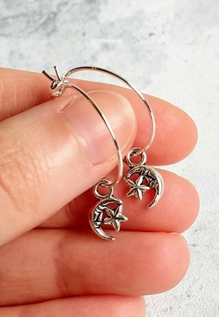 MINI CELESTIAL MOON AND STAR HOOP EARRINGS