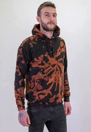 VINTAGE REWORKED BLACK FESTIVAL TIE DYE SWIRL HOODIE