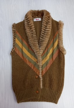 Vintage 80s Waistcoat Brown Mohair Wool Knitted